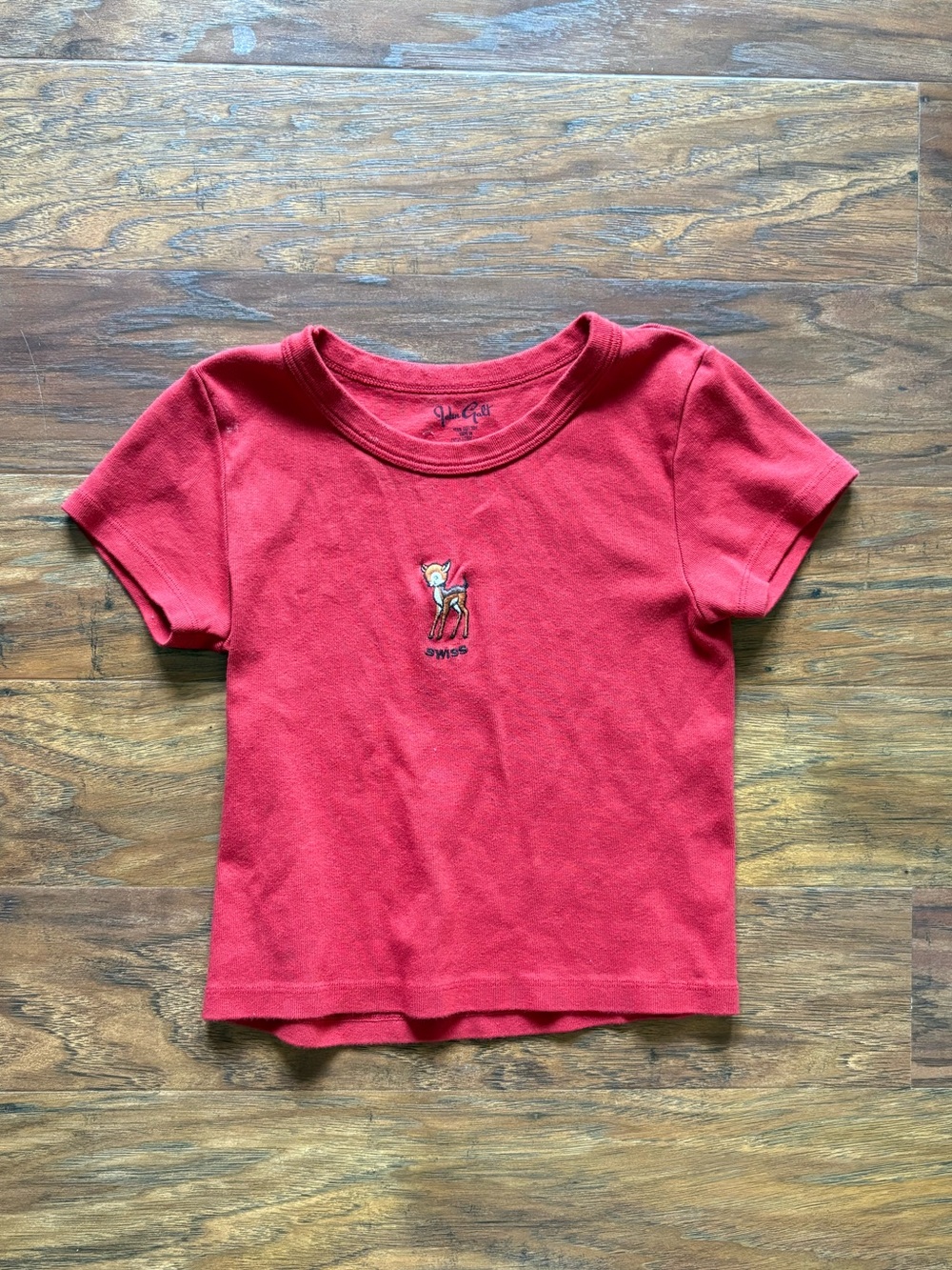 brandy melville red deer swiss baby tee
